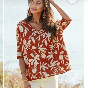 Peruvian Connection Shadow Vine lightweight cotton oversized sweater m/l